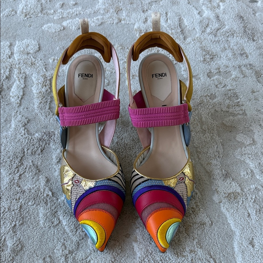 Fendi Multicolor Strappy Leather Heels